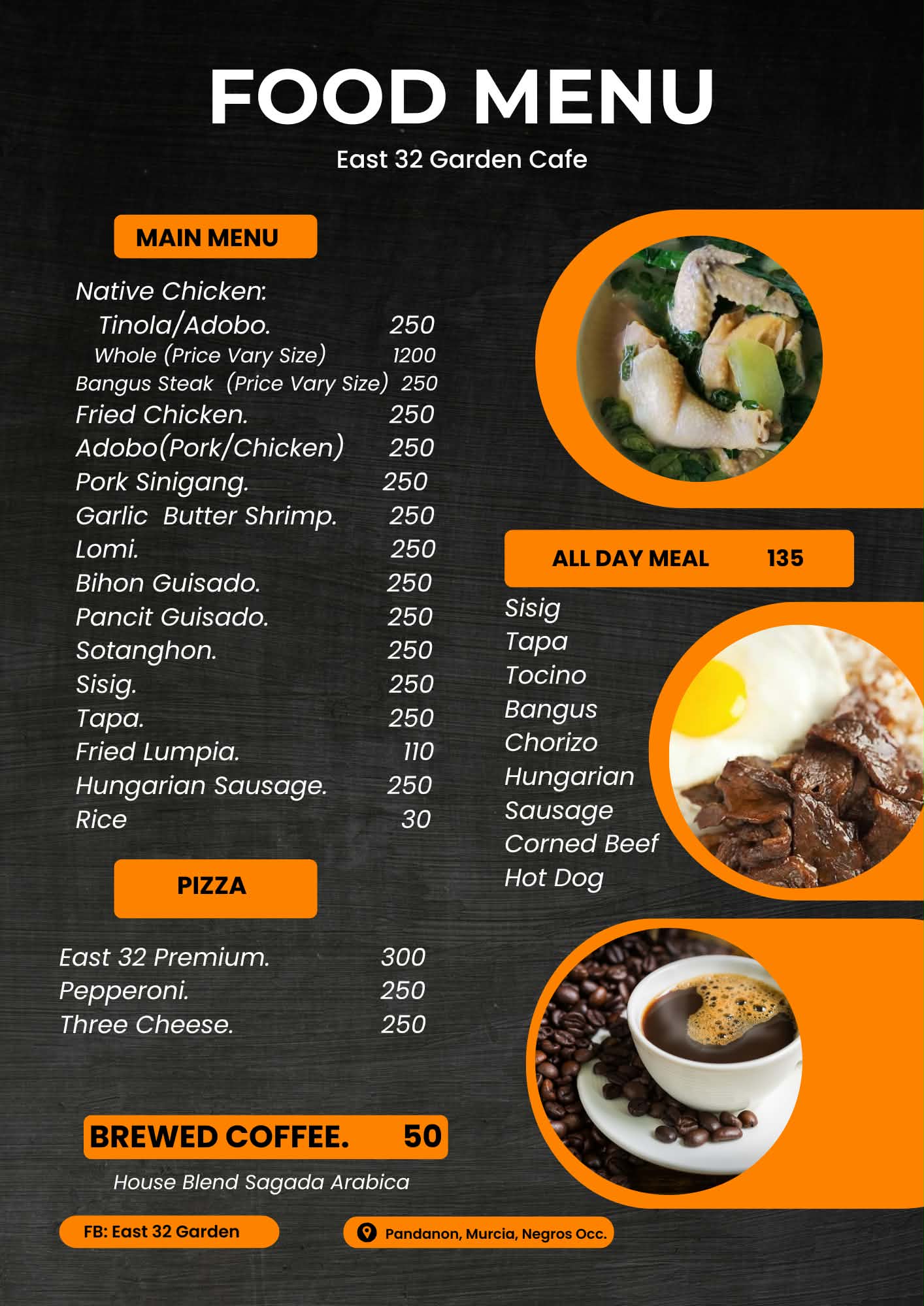 East 32 Garden Cafe drinks and snacks menu