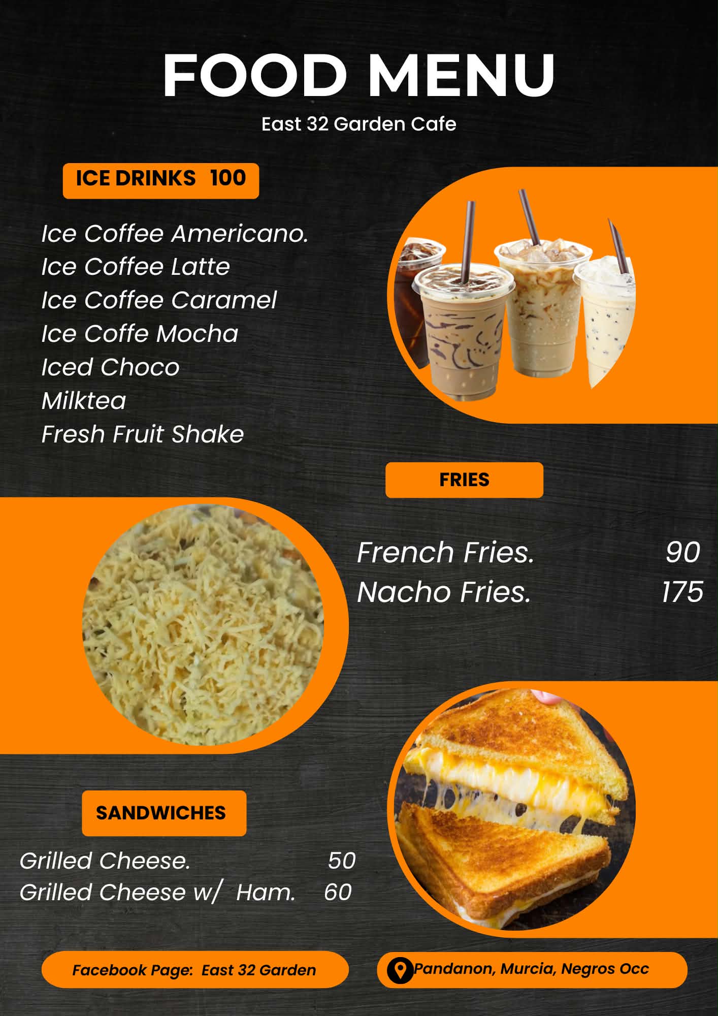 East 32 Garden Cafe main food menu